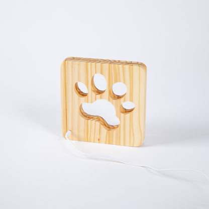 Pine Wood Paw Print Table Lamp