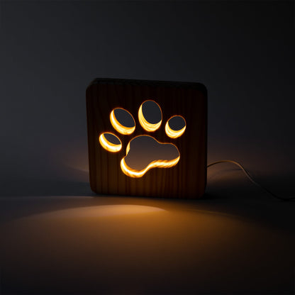 Pine Wood Paw Print Table Lamp