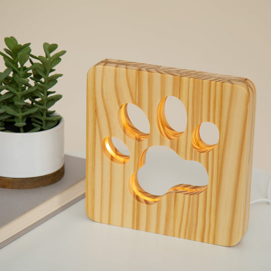 Pine Wood Paw Print Table Lamp