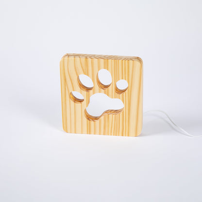 Pine Wood Paw Print Table Lamp