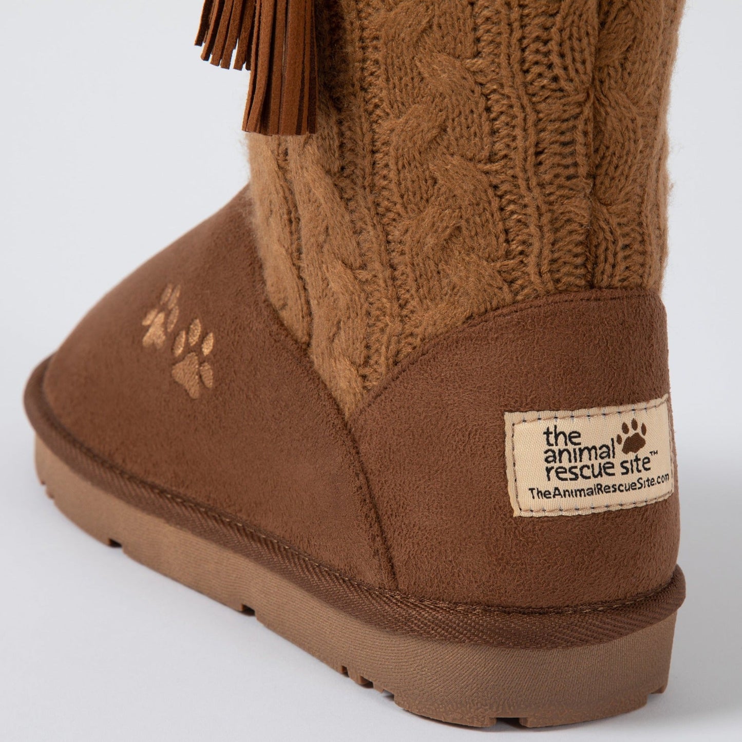 Paw Print Tall Knitted Boots With Beaded Tassels