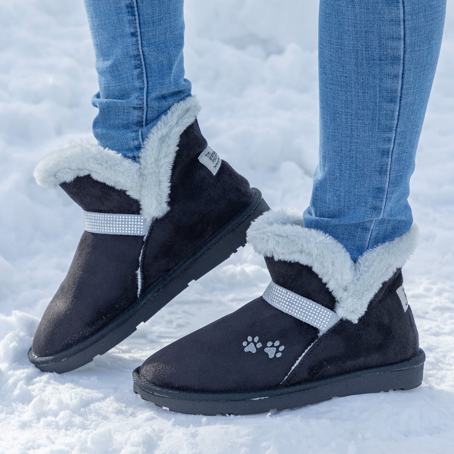 Paw Print Faux Suede Ankle Boots