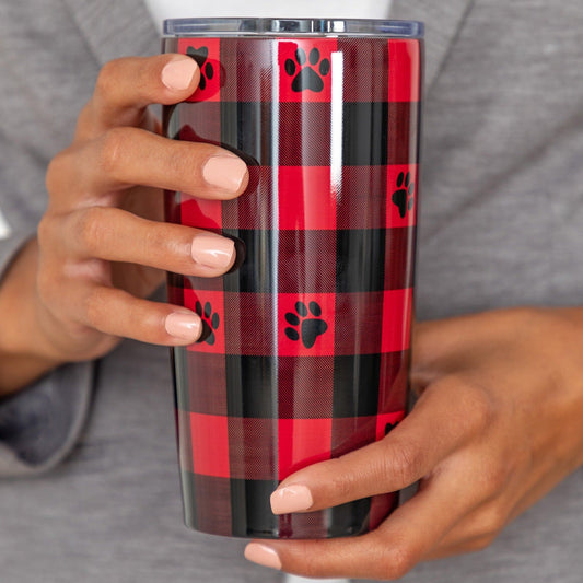 Paw Print Buffalo Check 20 oz Stainless Steel Tumbler