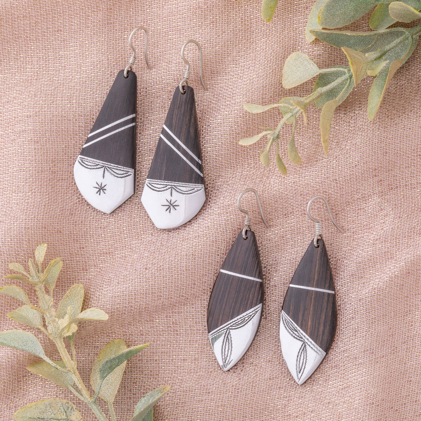 Tuareg Silver and Ebony Drop Earrings