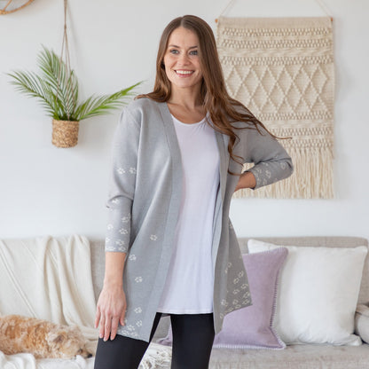 Tumbling Paw Accents Long Open Cardigan