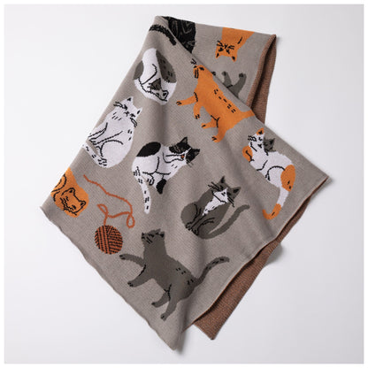 Cat Cotton Knit Throw