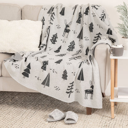 Deer Forest Cotton Knit Throw Blanket