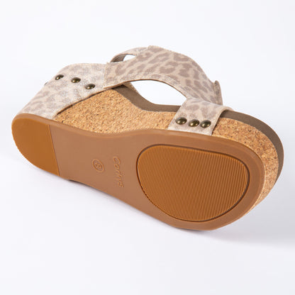 Corkys Carley Leopard Faux Suede Wedge Sandals