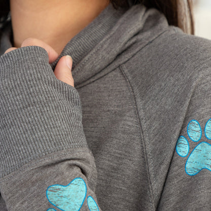 Cowl Neck Paw Print Long Sleeve Top