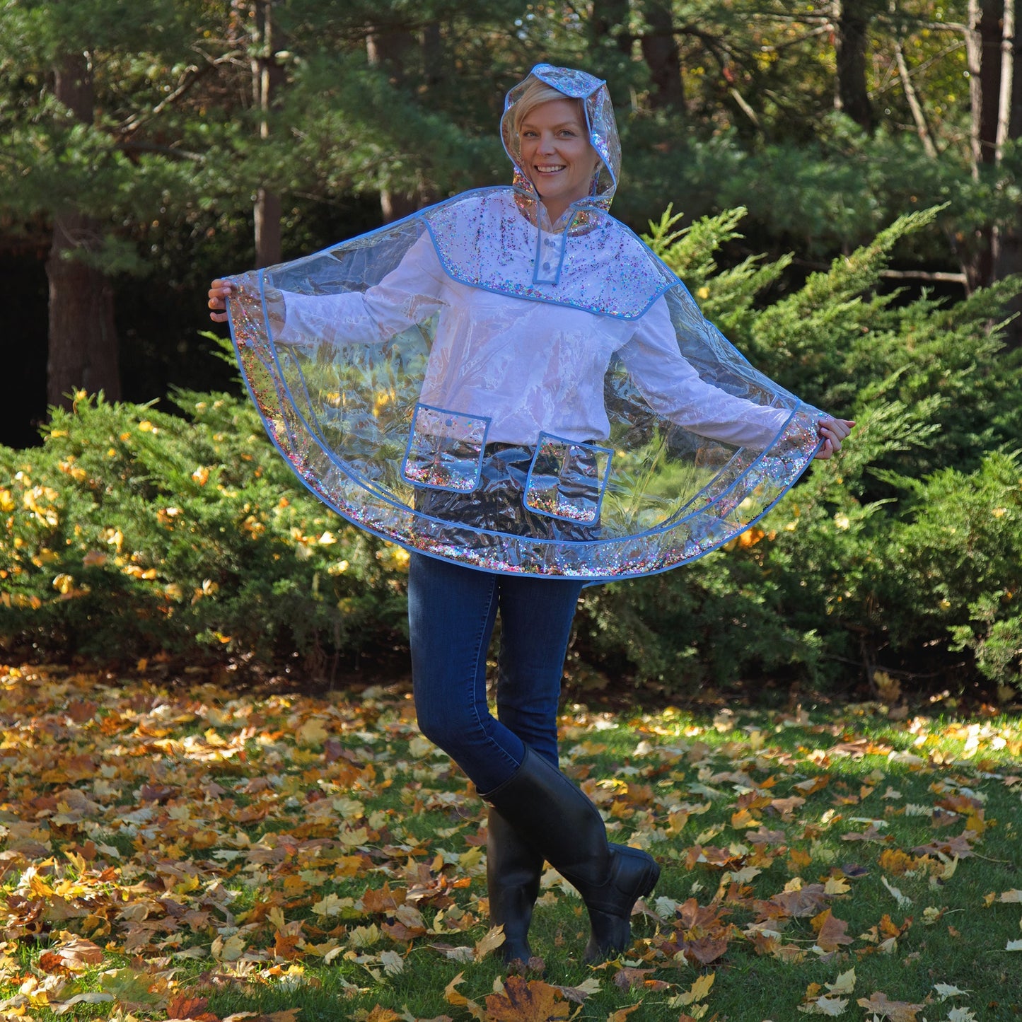 Confetti Clear Hooded Rain Poncho