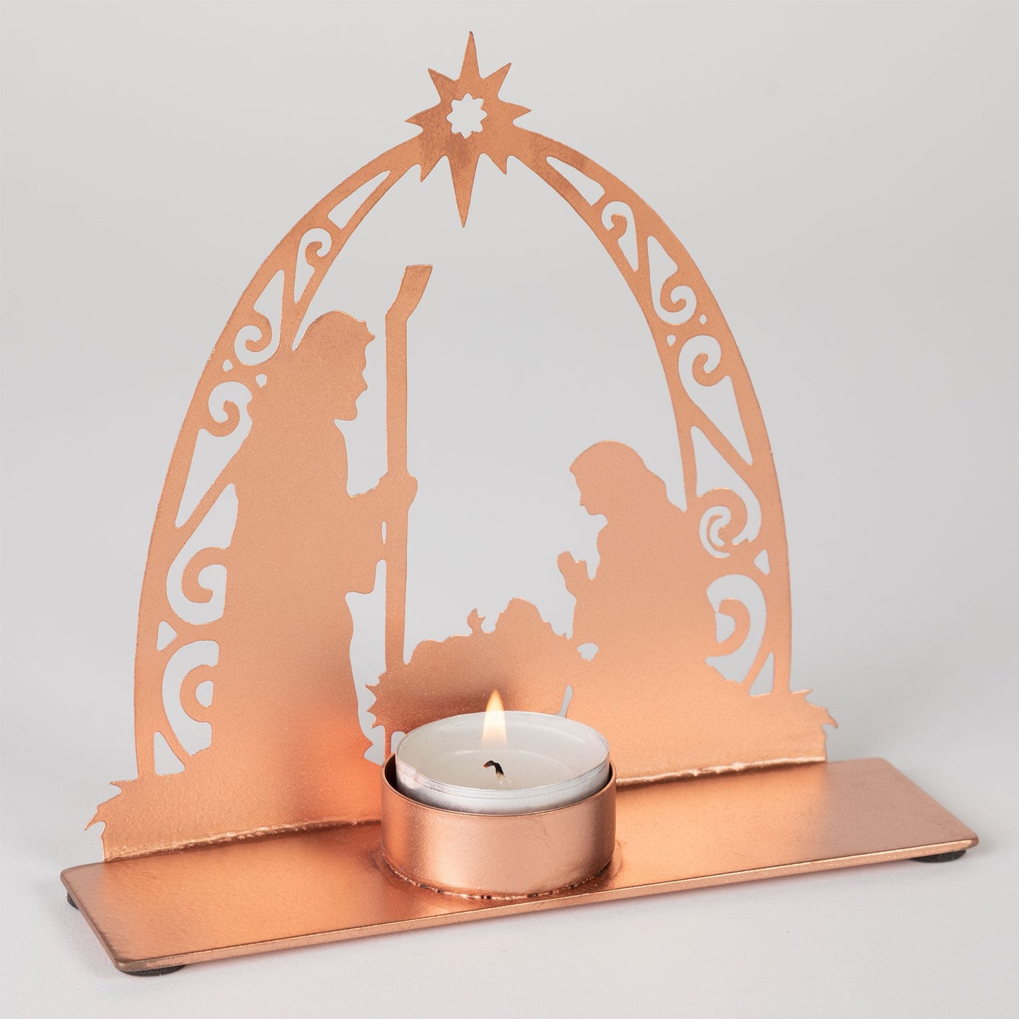 Rose Gold Nativity Tea Light Candle Holder