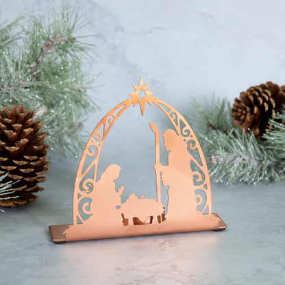 Rose Gold Nativity Tea Light Candle Holder