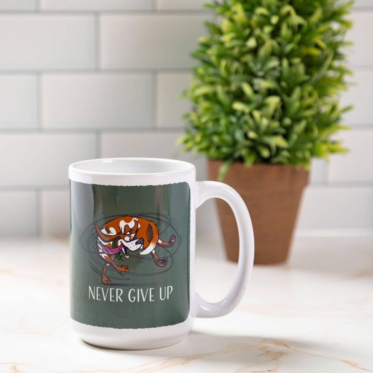 Never Give Up Dog Mug