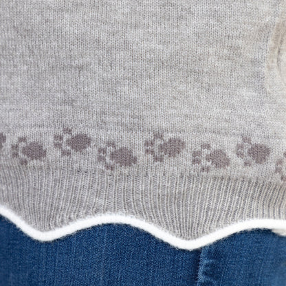 Paw Print Accent Trim V-Neck Sweater