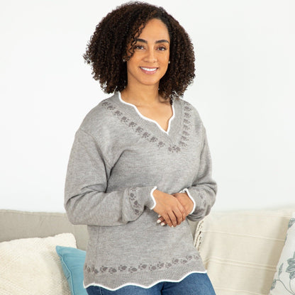 Paw Print Accent Trim V-Neck Sweater