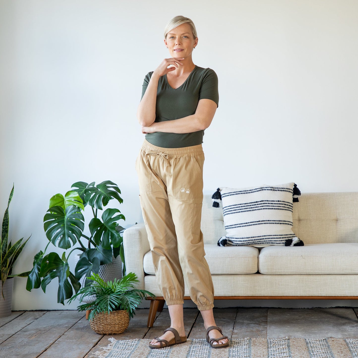 Paw Print Khaki Joggers