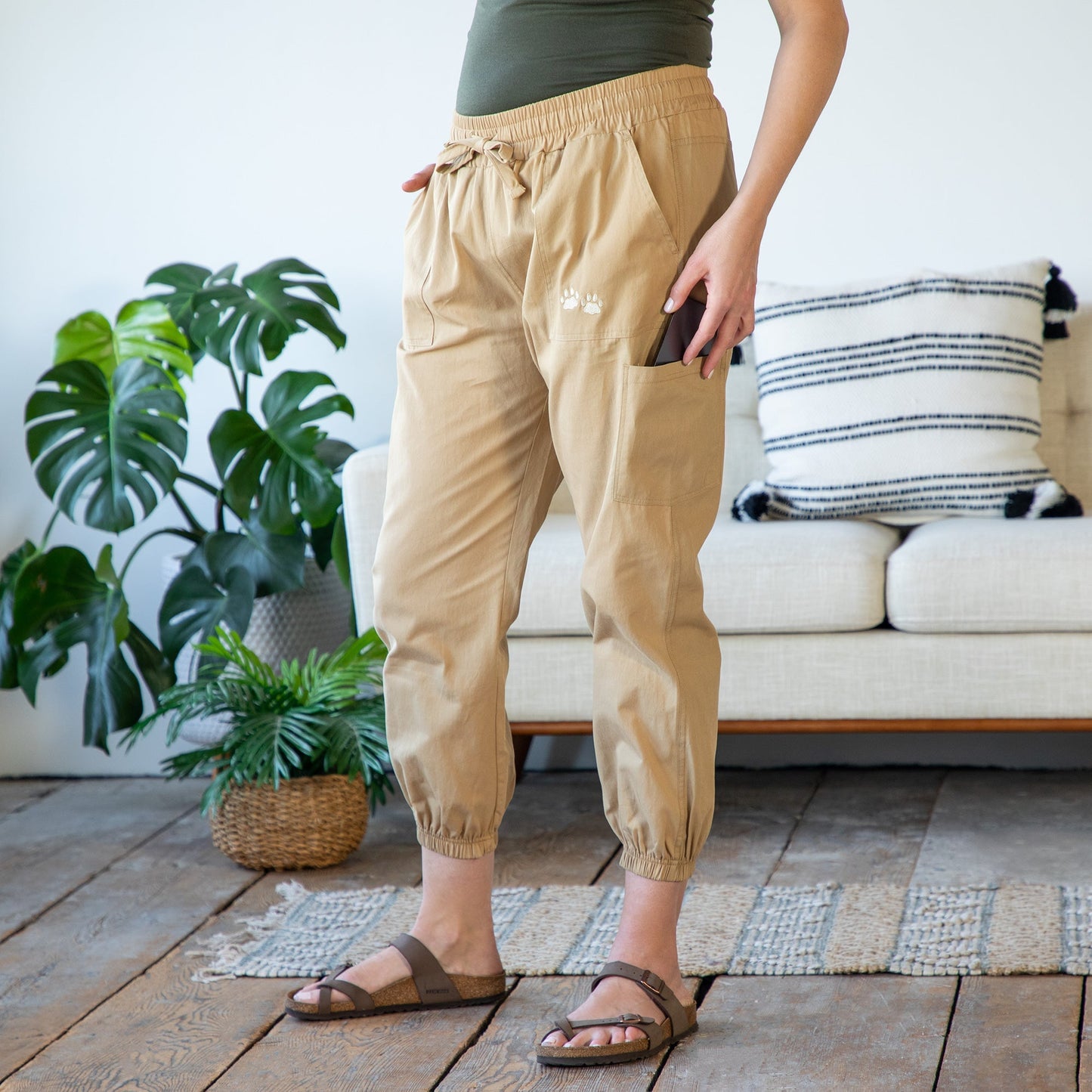 Paw Print Khaki Joggers