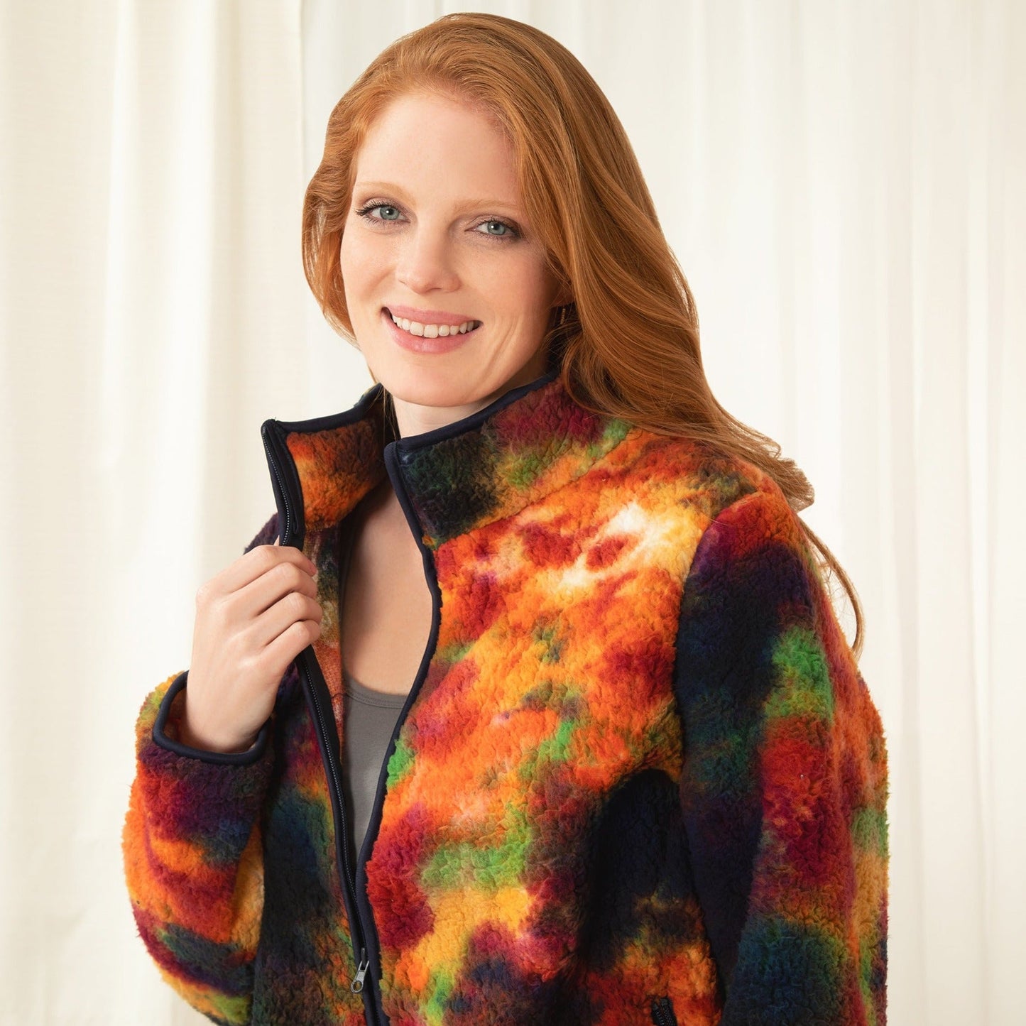 Rainbow Tie-Dye Sherpa Fleece Jacket