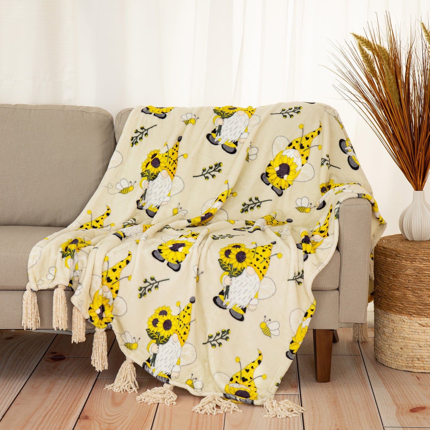 Golden Sunflower Fleece Throw Blanket