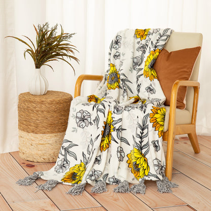 Golden Sunflower Fleece Throw Blanket