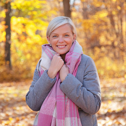 Fluffy Plaid Tassel Trim Scarf