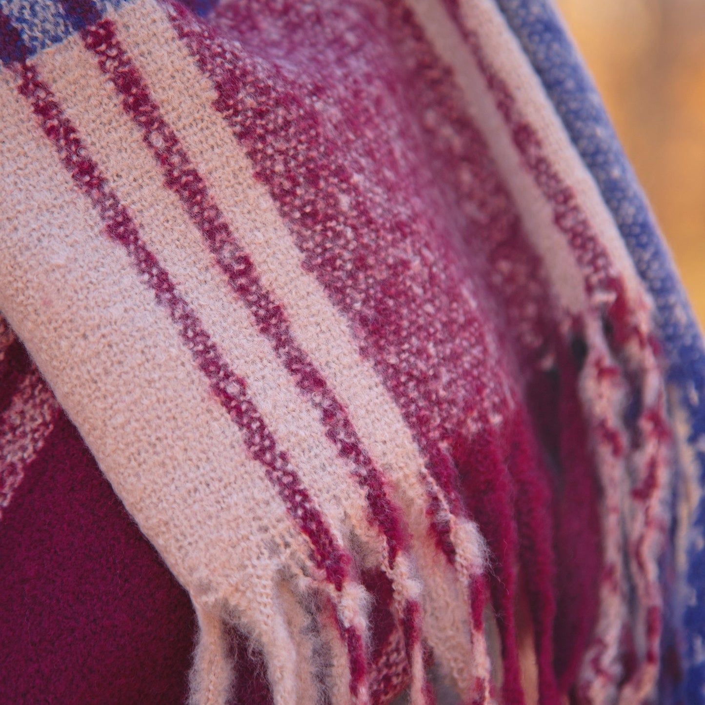 Fluffy Plaid Tassel Trim Scarf