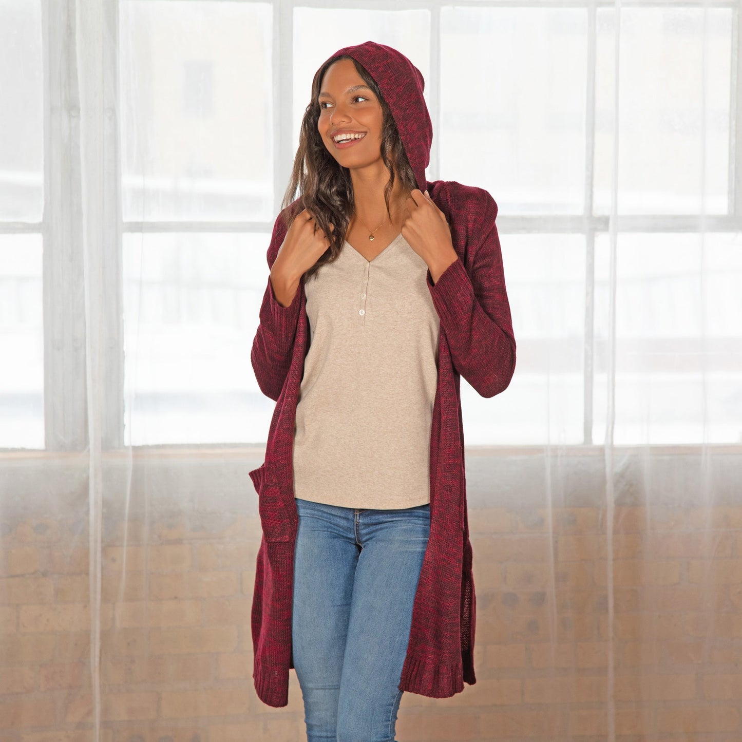 Gradient Hooded Open Cardigan