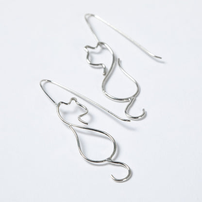 Minimalist Cat Wire Sterling Earrings