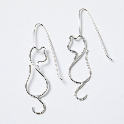 Minimalist Cat Wire Sterling Earrings