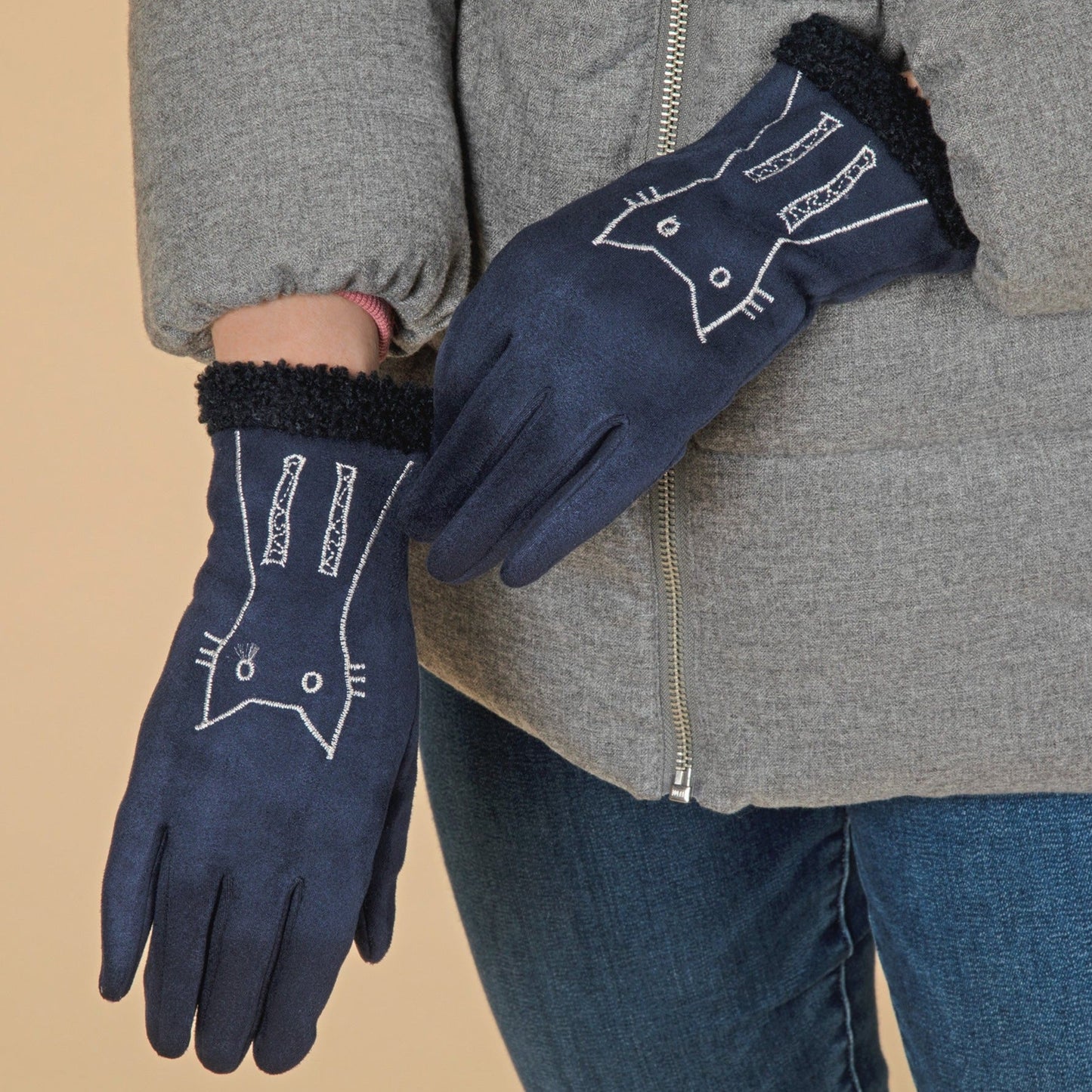 Embroidered Cat & Dog Touch Screen Gloves