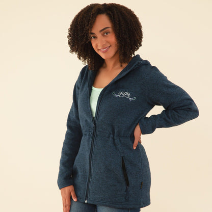 Long Fleece Paw Print Hooded Jacket