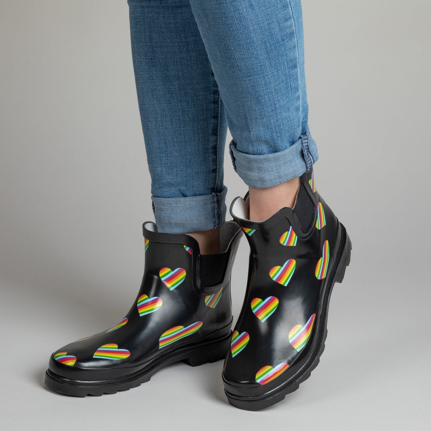 Rainbow Heart Ankle Rain Boots