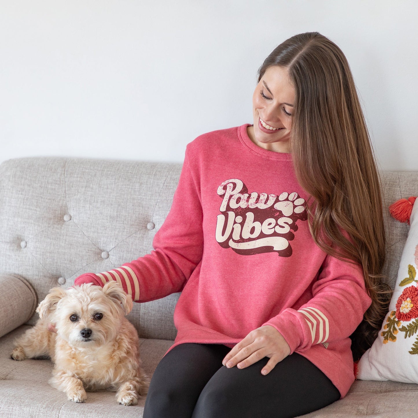 Paw Vibes Stripe Crew Neck Sweatshirt