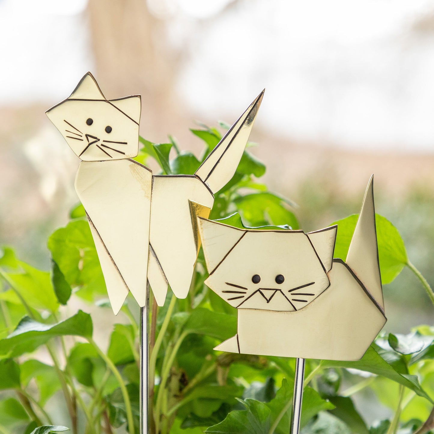 Origami Cat Mixed Metal Plant Stake