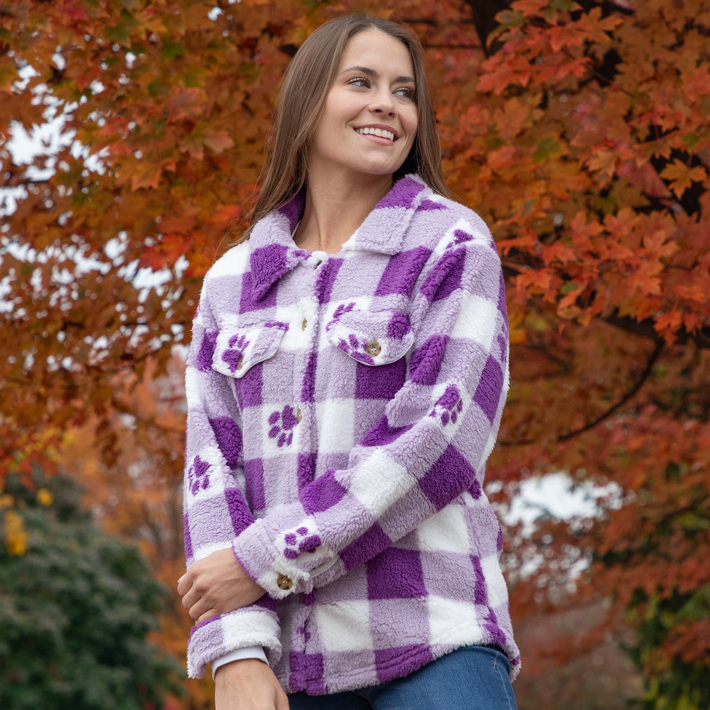 Purple Paws Plaid Fleece Sweater Jacket