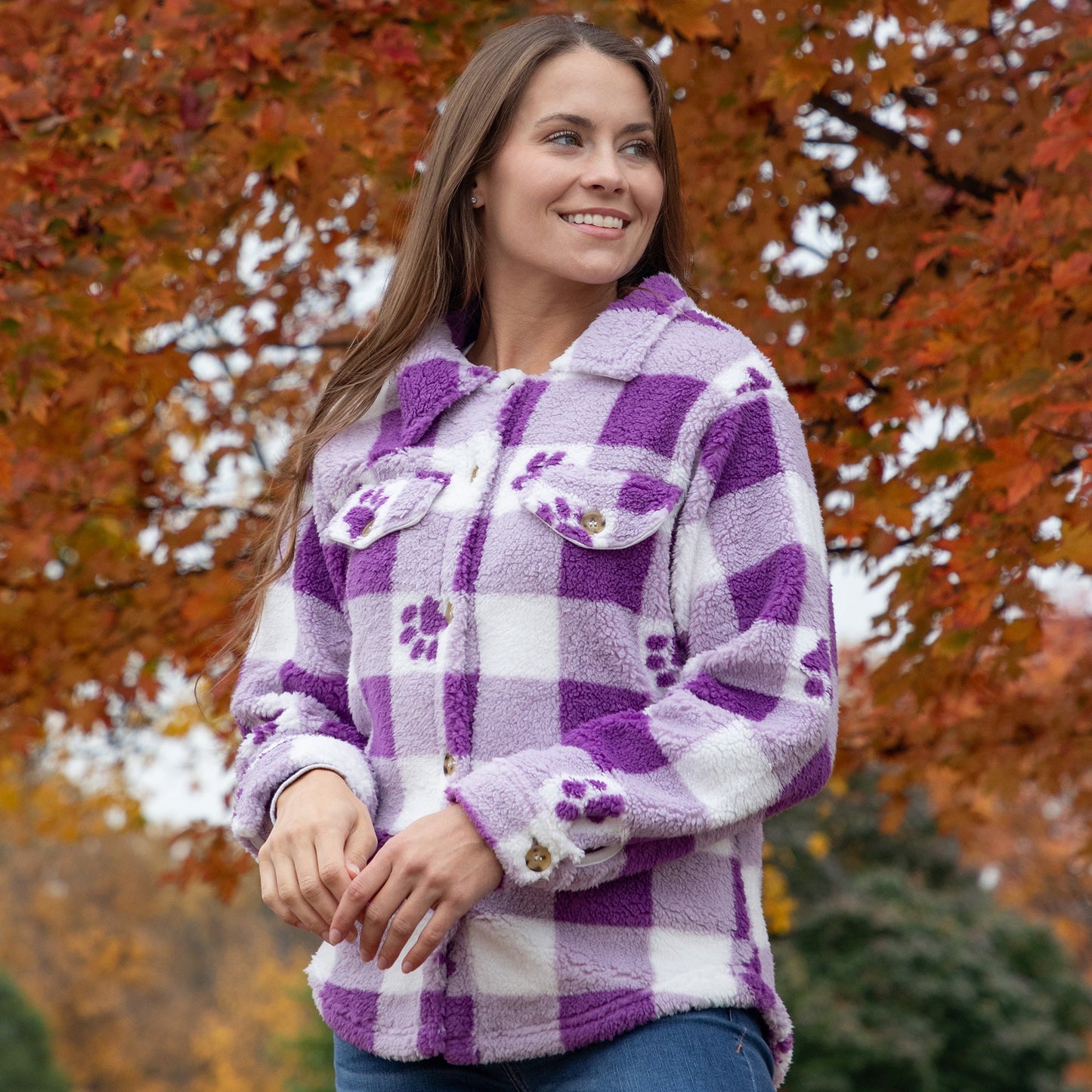 Purple Paws Plaid Fleece Sweater Jacket