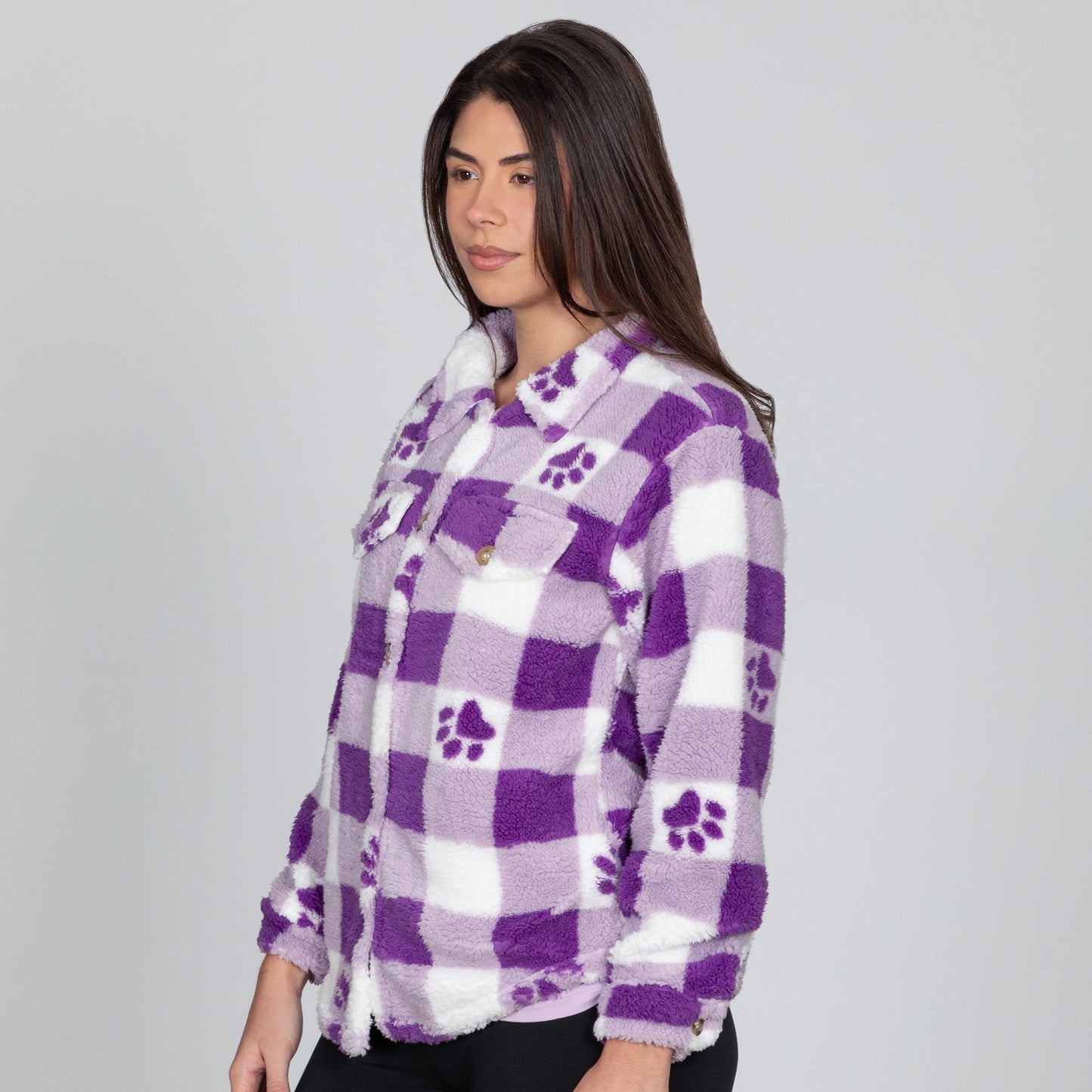 Purple Paws Plaid Fleece Sweater Jacket