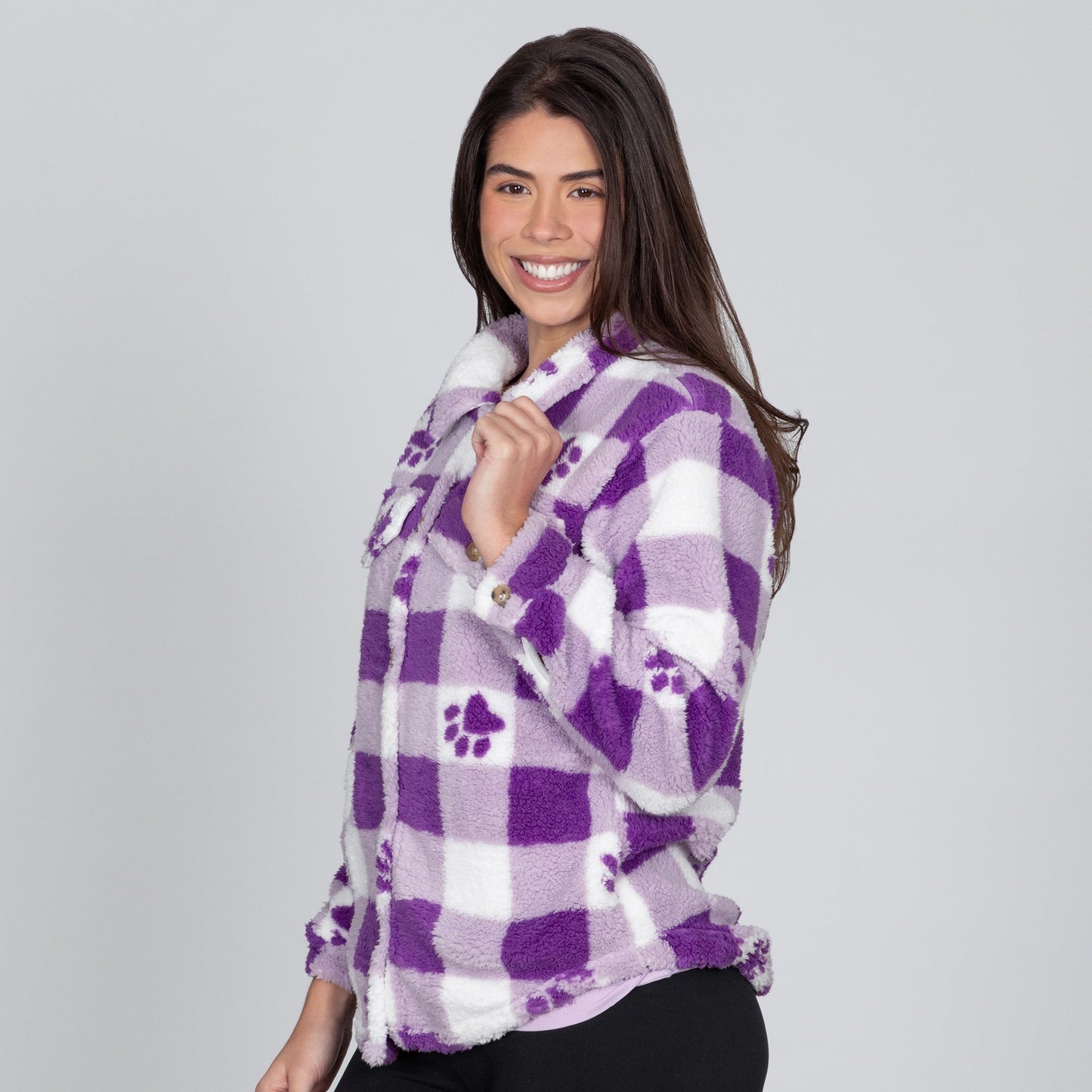 Purple Paws Plaid Fleece Sweater Jacket