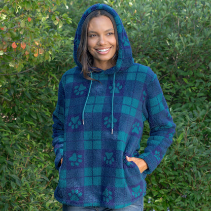 Large Check Plaid Paws Sherpa Fleece Hoodie