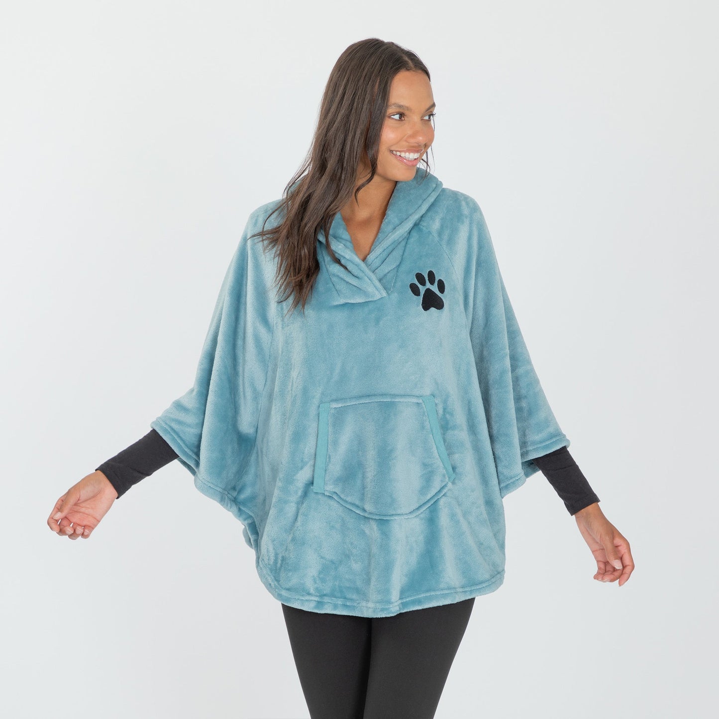 Embroidered Paw Print Fleece Poncho