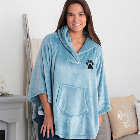 Embroidered Paw Print Fleece Poncho