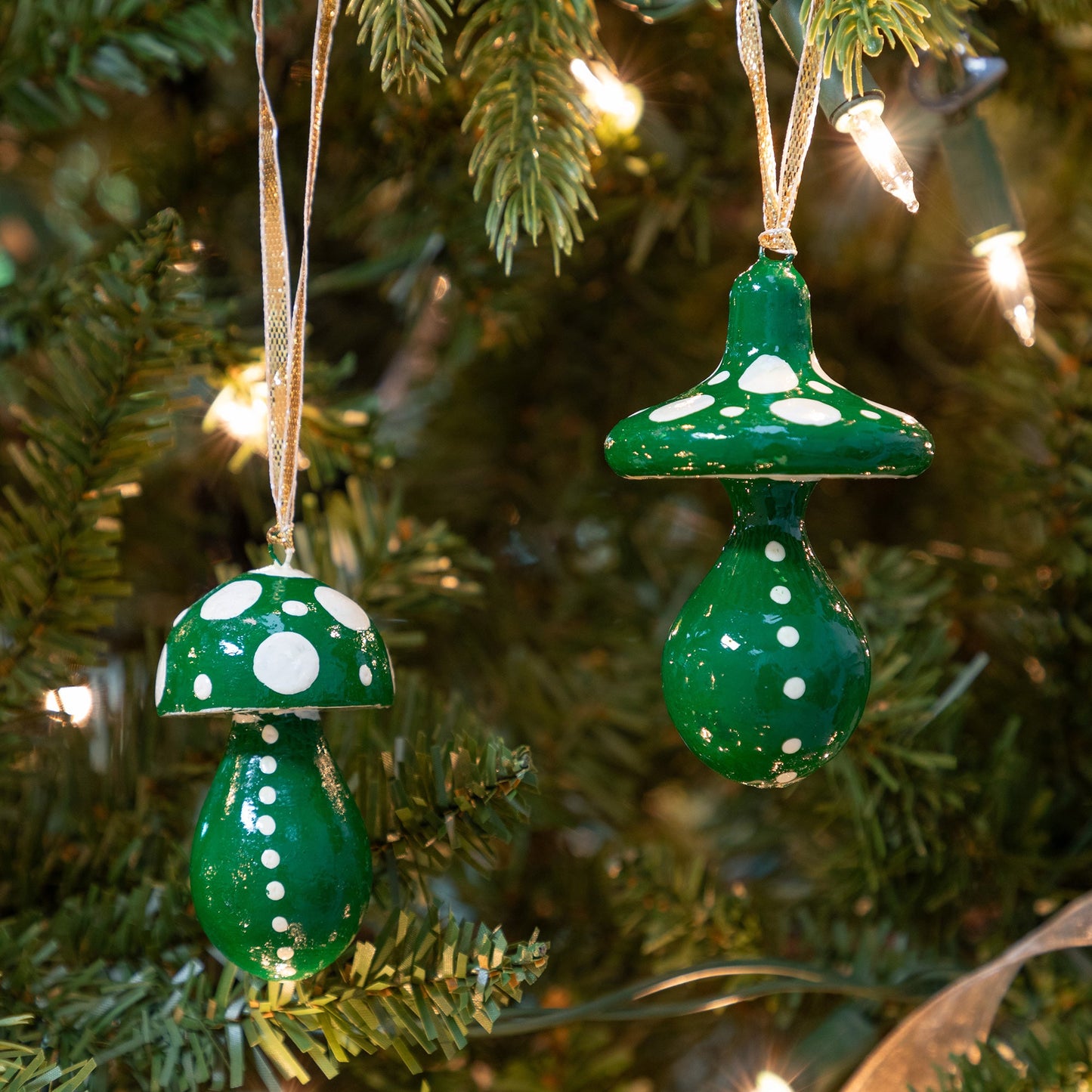 Hand Painted Mushroom Ornaments - Set of 2