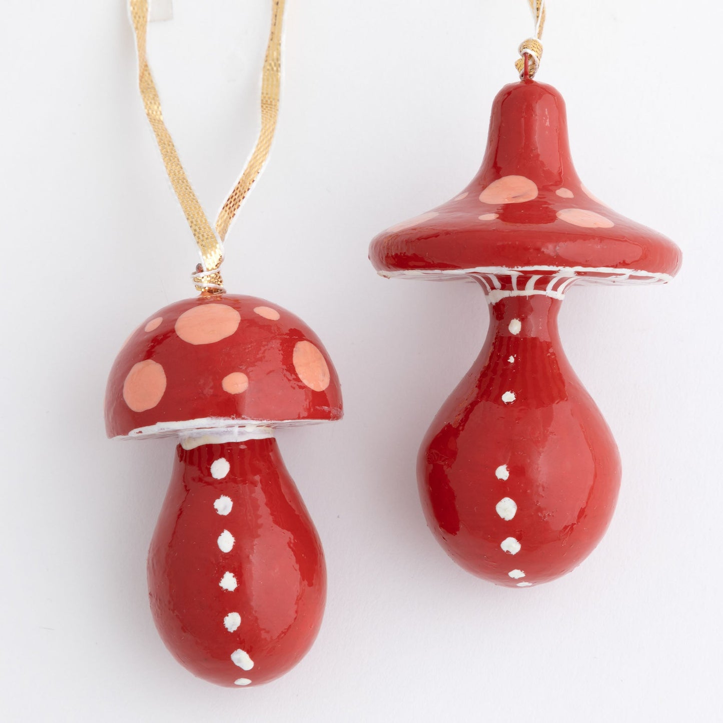 Hand Painted Mushroom Ornaments - Set of 2