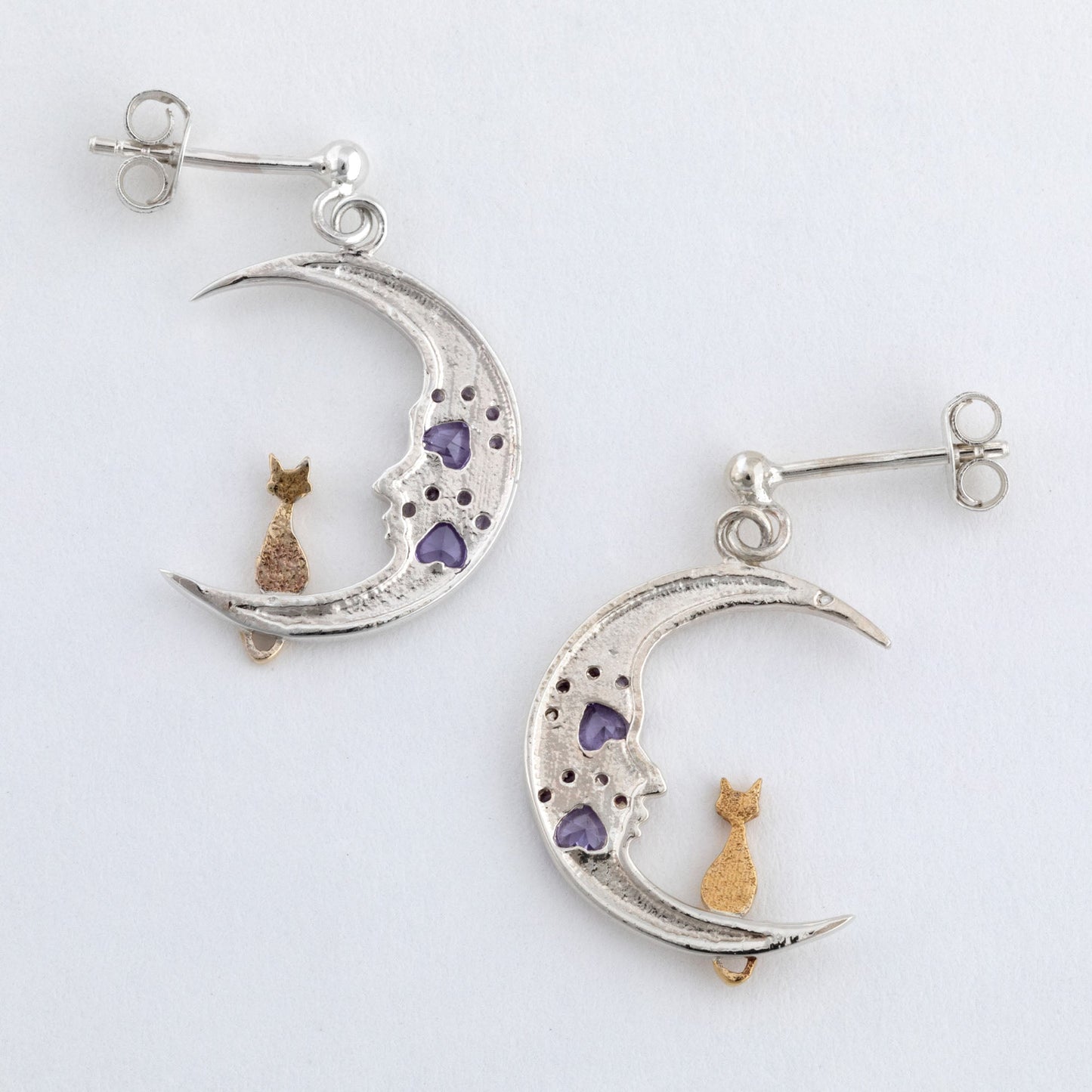 Moonlight Cat & Paws Sterling Earrings