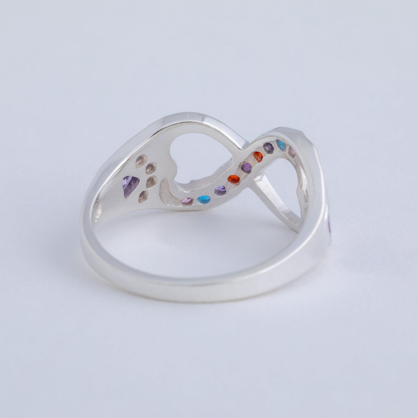 Rainbow Bridge Infinity Paw Print Sterling Ring