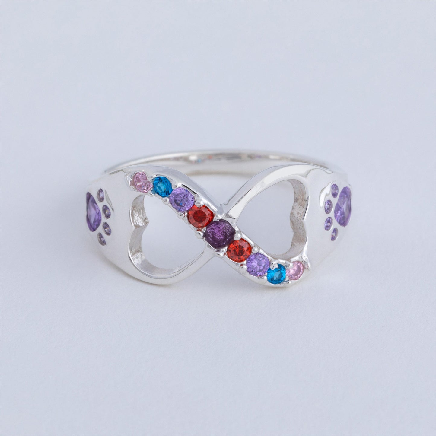 Rainbow Bridge Infinity Paw Print Sterling Ring