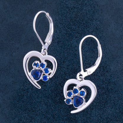 Always in My Heart Sterling Birthstone Paw Print Earrings