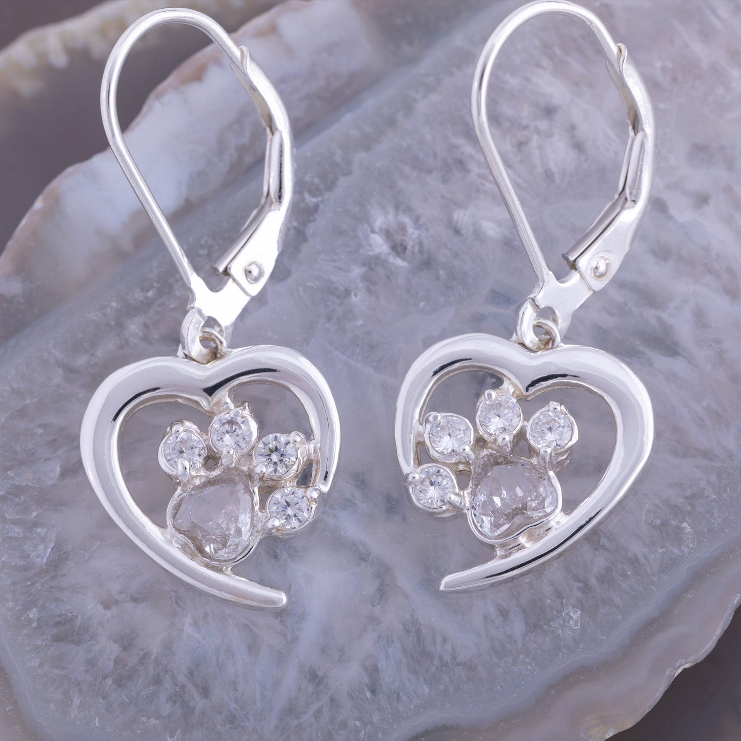 Always in My Heart Sterling Birthstone Paw Print Earrings