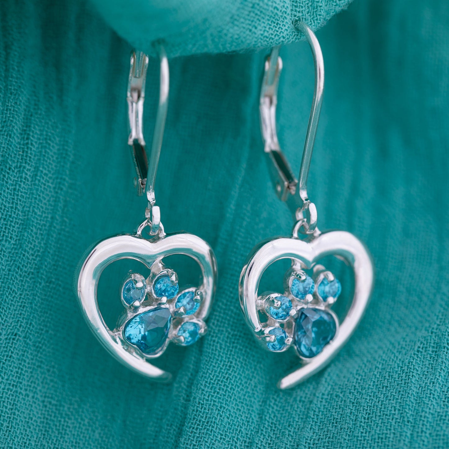 Always in My Heart Sterling Birthstone Paw Print Earrings