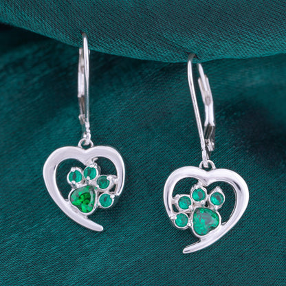 Always in My Heart Sterling Birthstone Paw Print Earrings